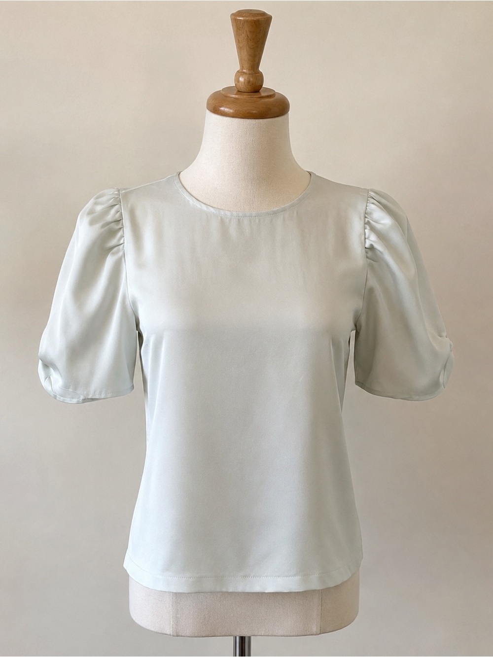 SHEIN Sage Green Puff Sleeve Blouse Size Small Minimalist Stretch Top